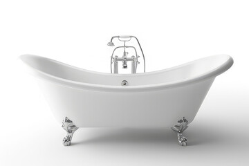 A sleek, modern freestanding bathtub with elegant chrome fixtures. isolated on white background
