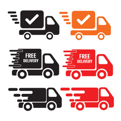 Fast shipping delivery truck icon vector set