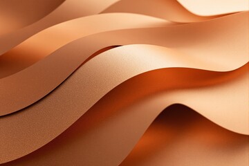 Wavy metallic orange ribbons with a textured surface, arranged in an abstract design. Gradient lighting enhances the smooth curves and elegance. Ai generative
