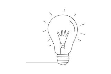  light bulb single line art Creativity design transparent background black and white 