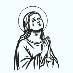 Our Lady Virgin Mary Mother of Jesus, Holy Mary, madonna, vector illustration, black on white background, printable, suitable for logo, sign, tattoo, laser cutting, sticker and other print on demand