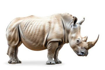 Obraz premium A realistic depiction of a rhinoceros showcasing its unique features and textures. isolated on white background
