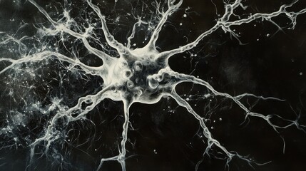 Abstract White Neuron on a Black Background