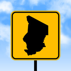 Chad map on road sign. Country map on yellow rhombus road sign. Vector illustration.