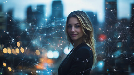 abstract professional business team people innovation connection of line from nail node to node on Smart Innovation city with connection cyber security network reciprocity , networking concept