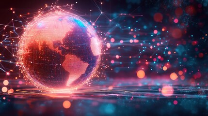 Fototapeta premium Stylized digital globe with network lines background