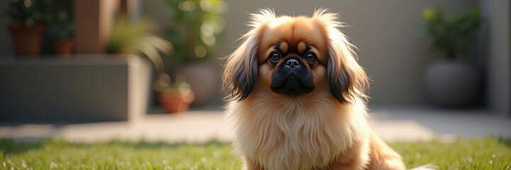 Charming Pekingese Puppy Portrait Perfect for Pet Lovers or Adding a Touch of Elegant Cuteness to Your Decor Its Fluffy Coat and Expressive Eyes Capture Hearts