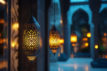 Obraz premium Elegant Hanging Lanterns in a Courtyard