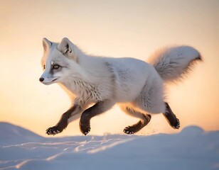 Obraz premium White Arctic Fox Leaping Across Snowy Landscape