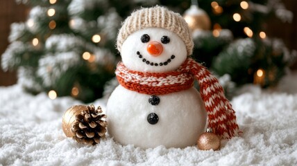 Festive Snowman Decorated For Winter Holidays