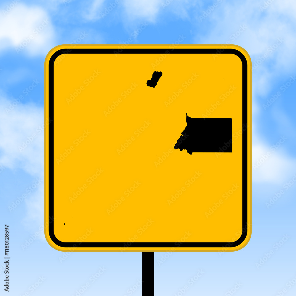 Wall mural Equatorial Guinea map on road sign. Country map on yellow rhombus road sign. Vector illustration.