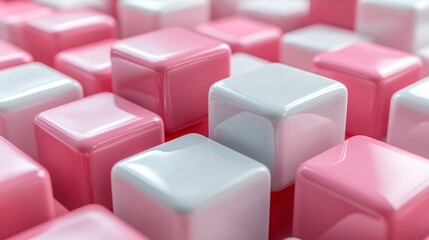Fototapeta premium Colorful 3D Cubes in Pink and White Arranged in a Pattern