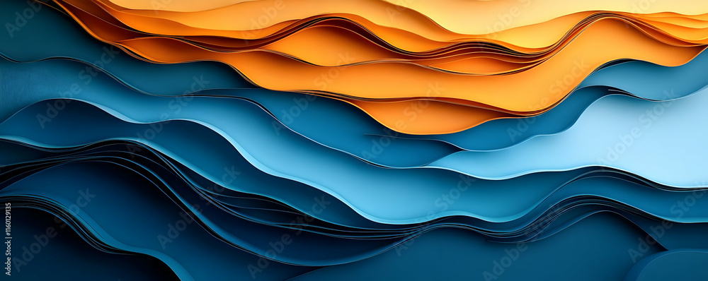 Poster abstract layered waves in vibrant colors create a dynamic visual effect.
