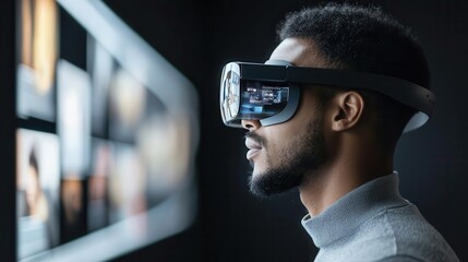 User wearing AR glasses in a museum, seeing additional information about exhibits overlaid on the physical displays