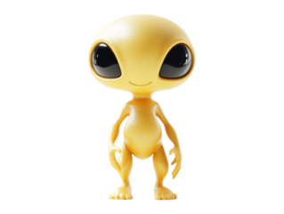 Cute Yellow Alien Character Isolated on Transparent Background