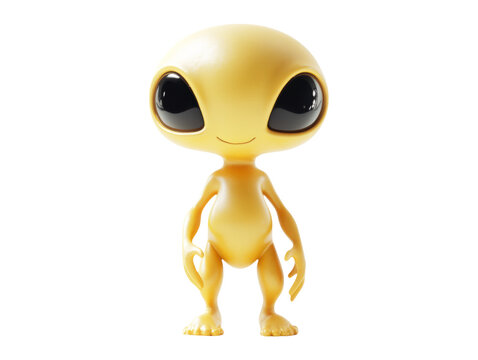 Cute Yellow Alien Character Isolated on Transparent Background