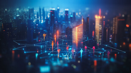 Fototapeta premium abstract professional business team people innovation connection of line from nail node to node on Smart Innovation city with connection cyber security network reciprocity , networking concept