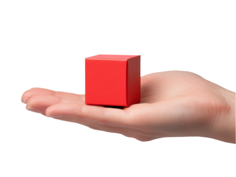 Hand Holding Red Square Box Isolated on Transparent Background