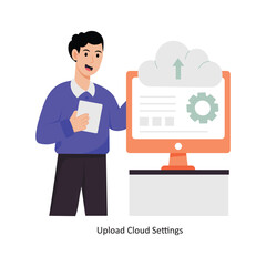 Upload Cloud Settings concept vector illustration. Database isolated On white Background.      