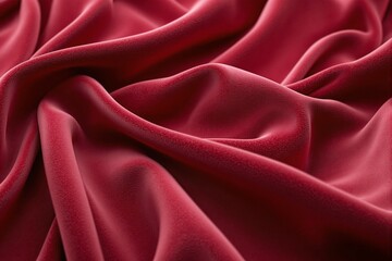 Obraz premium Close-up of red fabric with soft folds and a velvety texture on a plain background. Luxurious and elegant textile design concept. Ai generative
