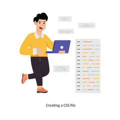 Creating a CSS file concept vector illustration. Database isolated On white Background.         
