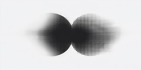 Abstract halftone dots forming two overlapping circles, fading into white background.