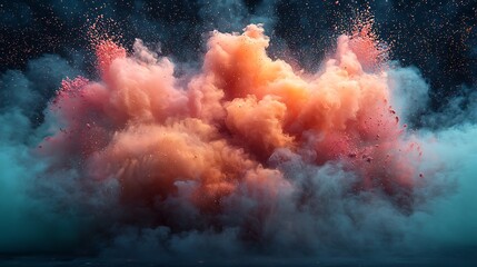 A vibrant explosion of colored smoke and particles
