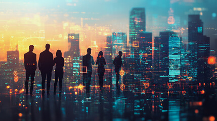 abstract professional business team people innovation connection of line from nail node to node on Smart Innovation city with connection cyber security network reciprocity , networking concept