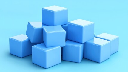 Obraz premium Abstract Composition of Blue Cubes: A Minimalist 3D Render