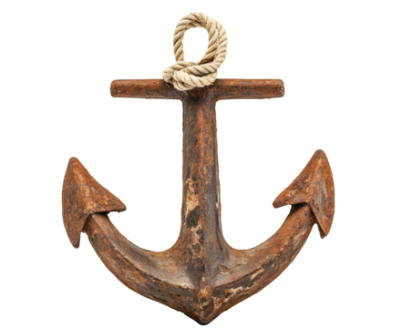a old anchor with rope isolated on a transparent background