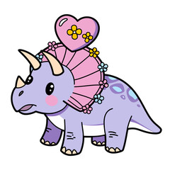 Obraz premium Adorable Kawaii Triceratops with Heart Balloon