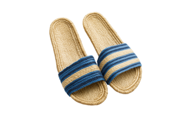 A pair of jute slippers stripes isolated on a transparent background