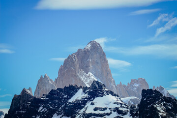 Fitz Roy with blue sky and clouds