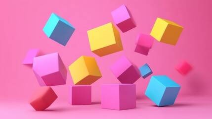 Floating Colorful Cubes Abstract 3D Render