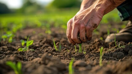 Harmony with Nature. Farmer cultivating crops in a lush green landscape