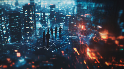 Fototapeta premium abstract professional business team people innovation connection of line from nail node to node on Smart Innovation city with connection cyber security network reciprocity , networking concept