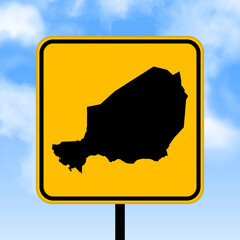 Niger map on road sign. Country map on yellow rhombus road sign. Vector illustration.