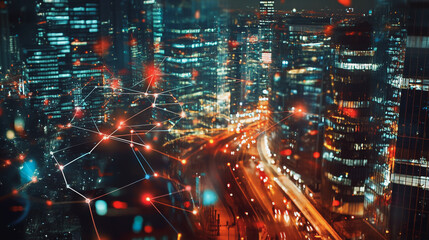 abstract professional business team people innovation connection of line from nail node to node on Smart Innovation city with connection cyber security network reciprocity , networking concept