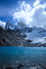 Fitz Roy's lake with blue sky
