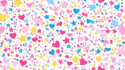 Bright Rainbows, Stars & Hearts on White Pattern