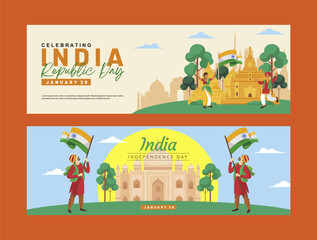 26 January 2025 - Republic Day of India Banner Design. Indian Republic Day Celebration Banner with Indian Waving Flag and Culture Illustration. India Culture Background. 