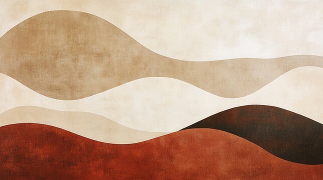 Abstract landscape with earthy tones and wavy lines.