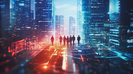 abstract professional business team people innovation connection of line from nail node to node on Smart Innovation city with connection cyber security network reciprocity , networking concept