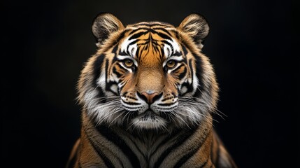 Fototapeta premium A close-up portrait of a majestic tiger with striking features and intense gaze.