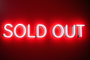 Bright neon sign with glowing white letters 'SOLD OUT' on a vivid red background, emphasizing scarcity and high demand. Ai generative