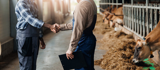 Farmer cooperation banner, Investments in livestock business. International farm collaboration and...