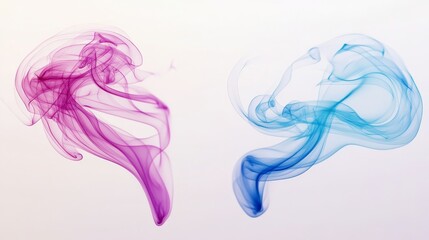 Abstract smoke patterns in purple and blue swirling against a light background.
