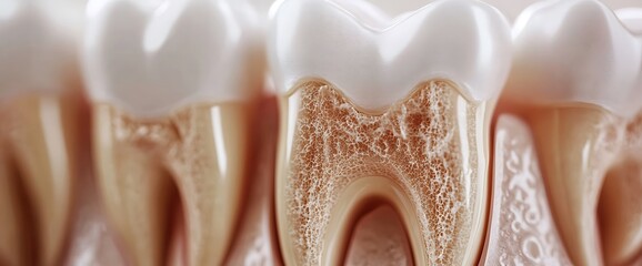 Close-up of a tooth structure, highlighting enamel and dentin layers.