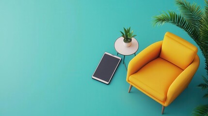 Smart apartment with digital entertainment hub and smart device integration, isometric style