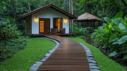 [Nature Retreat living sanctuary air] Cozy Secluded Forest Cabin Retreat in Lush Greenery Surroundings